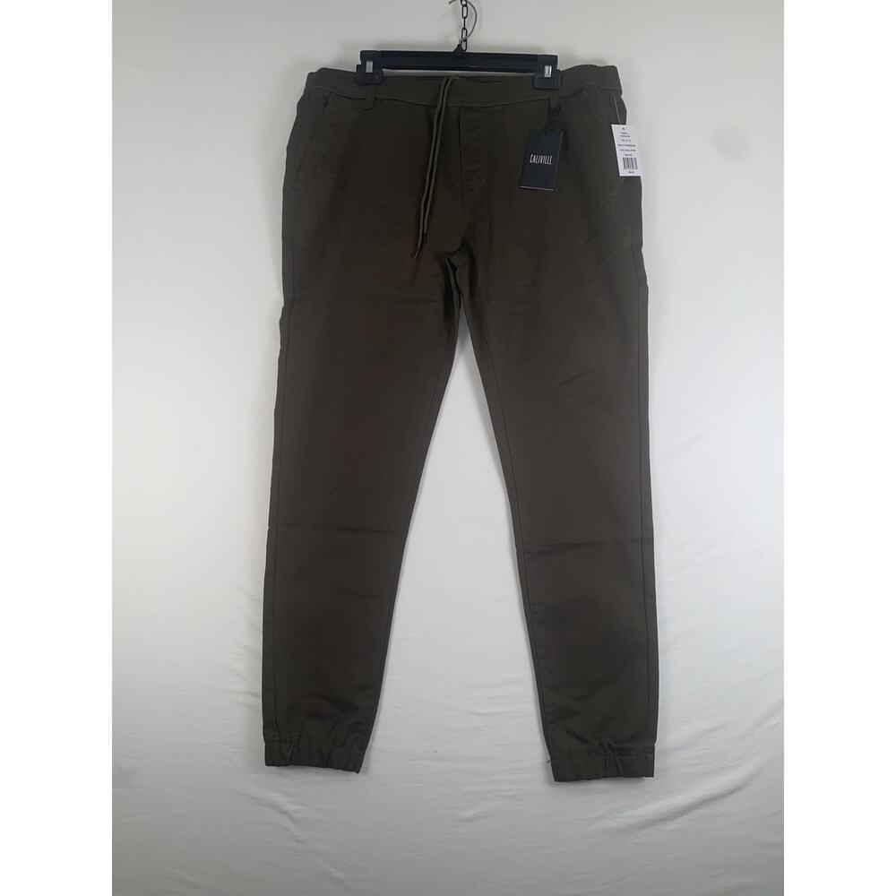 Caliville Jogger Pants Mens 2XL Army Green Stretch Slim Fit Elastic Cuff Casual